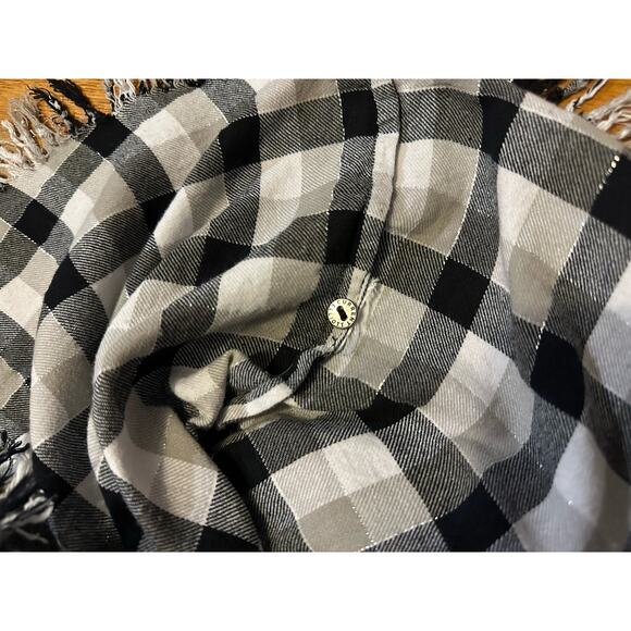 Current Elliot Black White Checker Distressed Fringe Flannel Women 2 Medium - Picture 10 of 10